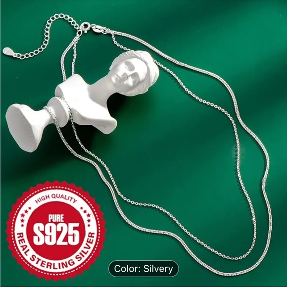 1. New 925 Sterling Silver Double Layer Chain/ 16in length - Picture 2 of 4